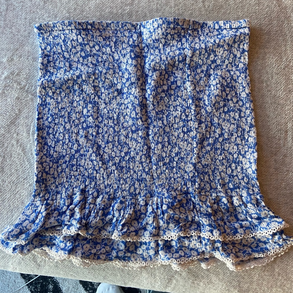 Lost + Wander Blue Floral Bodycon Skirt